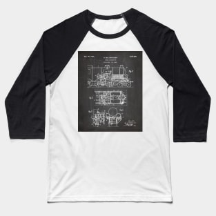 Steam Train Patent - Steam Locomotive Art - Black Chalkboard Baseball T-Shirt